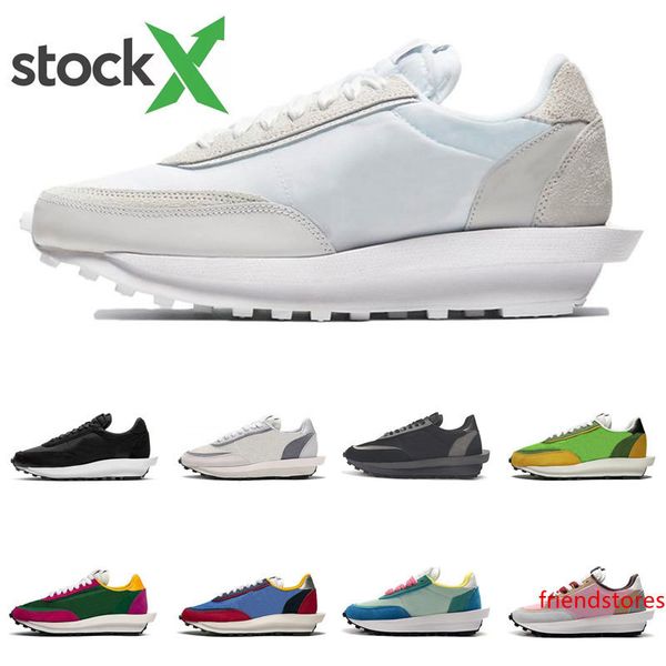 

2020 stock x sacai ldv waffle running shoes white nylon triple black green gusto varsity blue men trainers sports sneakers size 36-45