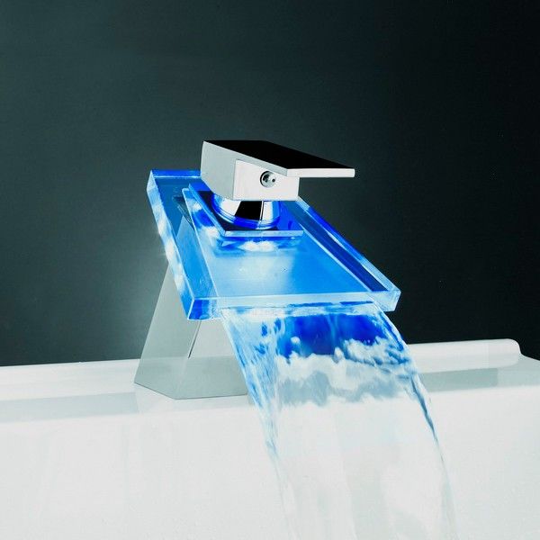 

led three color dimming glass faucet temperature control colors faucets copper glassing waterfall and cold basin fauceting