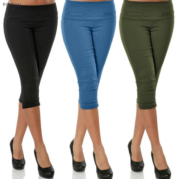 

4 Plus 4Xl Size Women 3 Length Pants Fashion Elastic Waist Skinny Cropped Pants Stretch Trousers Pencil Capris Pantalon