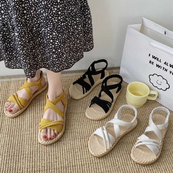 

eoeodoit summer sandals women flat heel casual holiday shoes flats beach sand sandals open toe soft sole elastic mouth slip on, Black