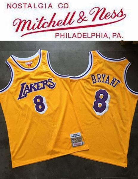 

vintage kobe 8 bryant jersey los angeles lakers 1996-97 golden mitchell ness retro hardwoods stitched bryant basketball jerseys, Black;red