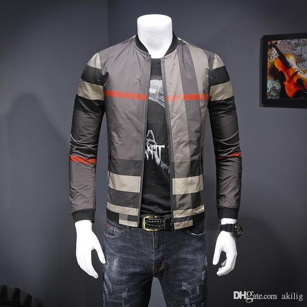 

19ss новая весна осень повседневная куртка мужской одежды zipper воротник плед printed тонкий мужские куртки конструктора ветровка спортивна, Black;brown