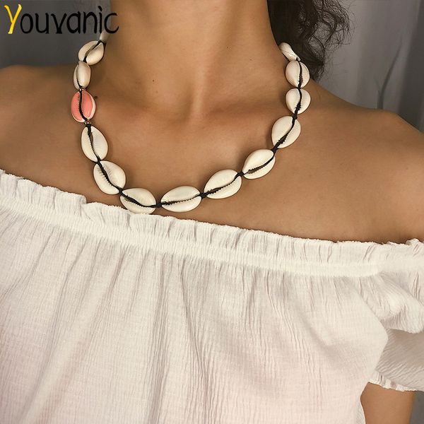 

youvanic conch cowrie seashell choker necklace boho shell jewelry neck knot rope chain necklace collar gifts for women girl 2372, Golden;silver