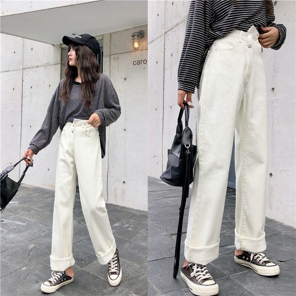 

s-xl 2 colors korean style irregular high waist jeans lady casual straight denim harakuju jeans womens mom womans (z8731, Blue
