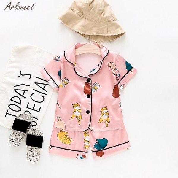 

children outfits clothes toddler kids baby boys girl cartoon pajamas sleepwear t shirt shorts clothes set fashion new summer, White