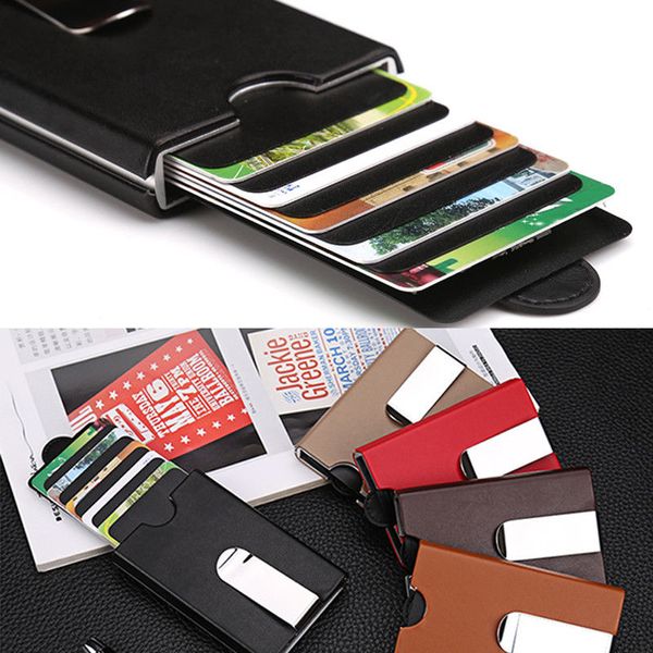 

men aluminum id credit card holder magnetic card protector money wallet clip card case