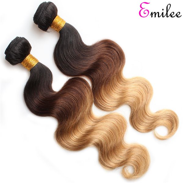 Emilee Ombre Hair 3 Tone Bundles Indian Body Wave 1b 4 27 Remy