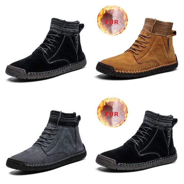 

2019 men snow boots winter warm suede leather men ankle boots fur plush male comfortable sneakers big size 48, Black