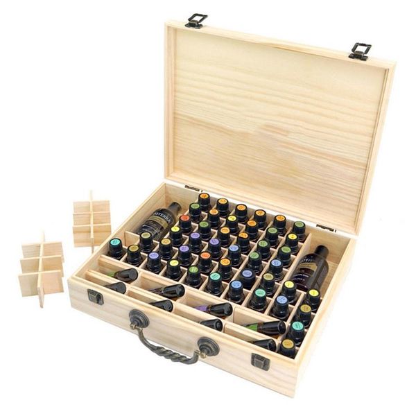 

2019 new arrivals pine essential oil bottle storage box with 70 compartments wooden storage case
