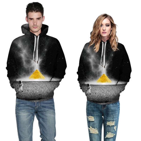

2019 fashion hip hop men/women's pullovers 3d digital print pyramids of egypt in moon hooded long sleeve loose polyester hoodies, Black