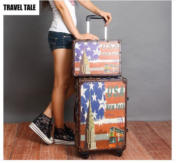 

travel tale 14"16"20"22"24" inches american style rolling luggage america travel vintage suitcases