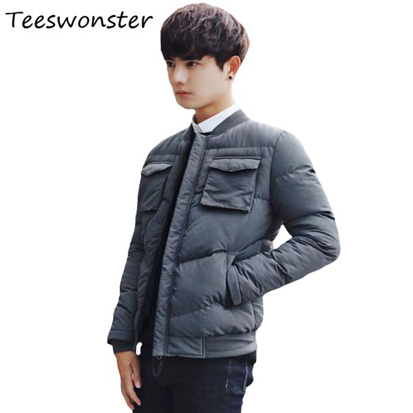 

new mens 2017 winter brand down flight plaid thick cotton warm jacket patchwork stand collar parka chest pocket man down jackets, Black