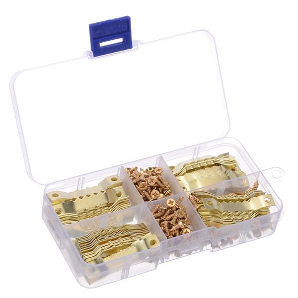 

100 sets golden saw tooth picture frame hangers hanging p oil painting mirror hooks hardware with screws sawtooth hangers