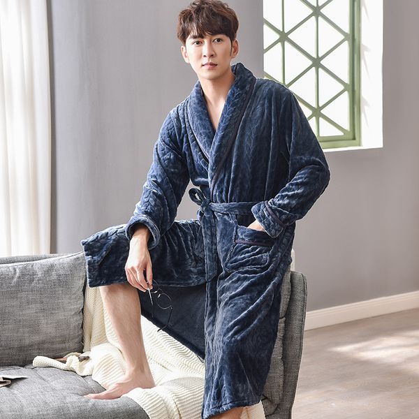 

winter фланель главная одежда халат мужчины плюшевые шаль удлиненный халат мужской длинный рукав spa robe пальто ватки коралла пижама, Black;brown