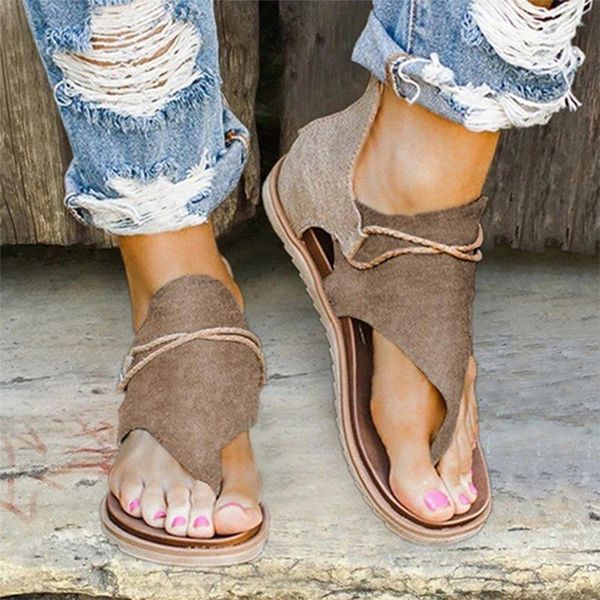 

sandals 2021 summer women strap women's flats open toe leopard casual shoes rome plus size 36-43 thong ladies 759, Black