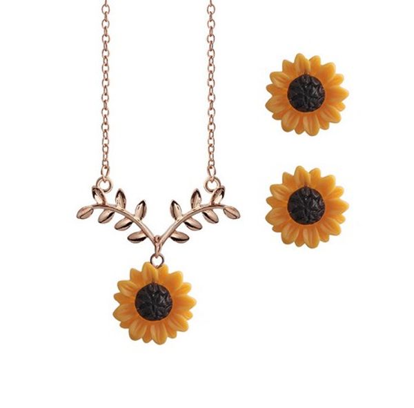 

наборы подсолнечника женские ювелирные изделия серьги ожерелья комплект сплав золото серебро розовое золото заполненные пластиковые цветы ну, Silver