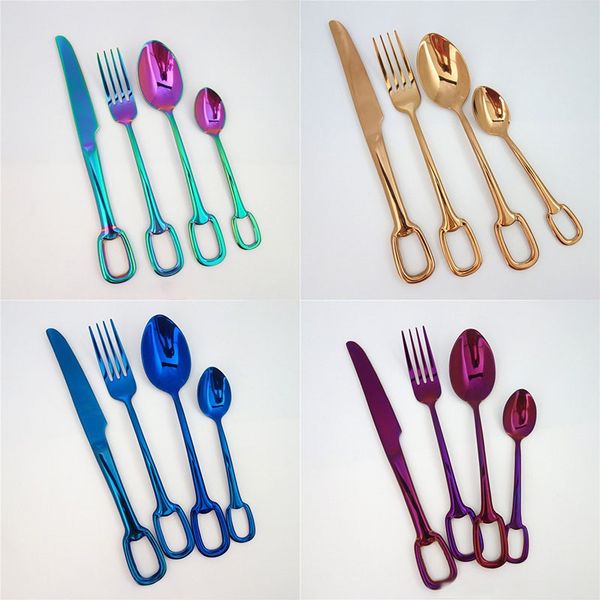 

stainless steel gold flatware sets spoon fork knife tea spoon dinnerware set kitchen dining bar utensil dhl 4pcs/set an1973