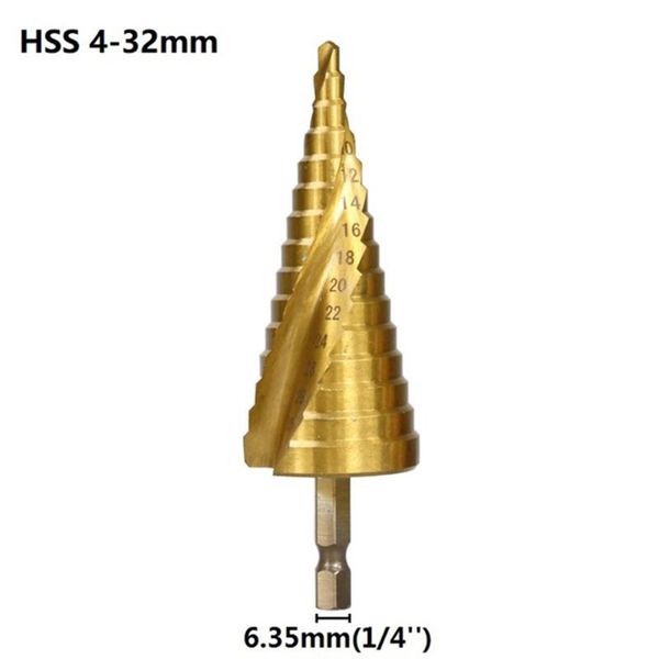 

titanium coated step drill bit 4-32mm hss wood metal drill bit hex shank hole cutter core
