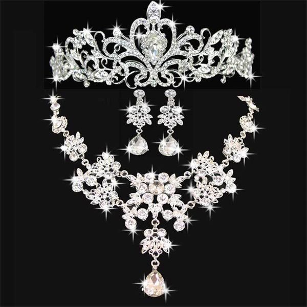 

Shiny Women Crystal Wedding Accessories Bridesmaid Jewelry Accessories Sets Bridal Crown Necklace Earrings Set New Arrival