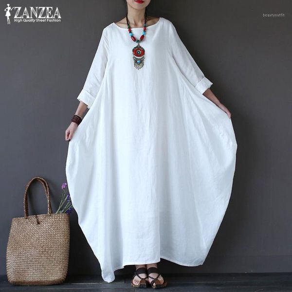 

zanzea 2019 women's sundress vintage linen long dress female beach party maxi dress batwing sleeve baggy vestidos kaftan robe1, Black;gray