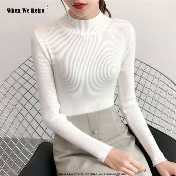

when we retro women sweater autumn winter turtleneck sweater qy0570 thin pullover long sleeve knitted femme slim-fit, White;black