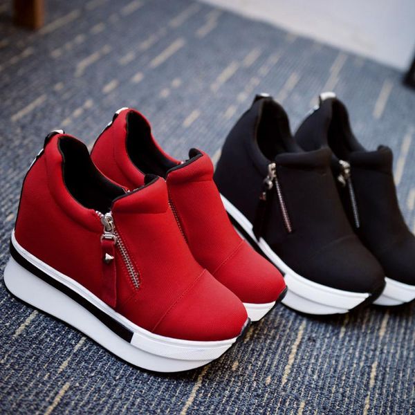 

women shoes breathable height increasing sneakers wedges boots platform shoes slip on ankle boots casual zapatos de mujer