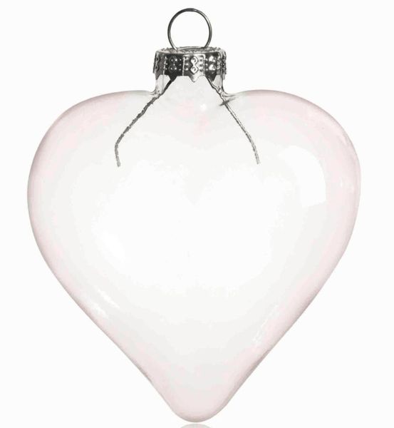 

diy paintable transparent clear christmas ornament decoration 80*70mm glass heart with silver cap, 100/pack
