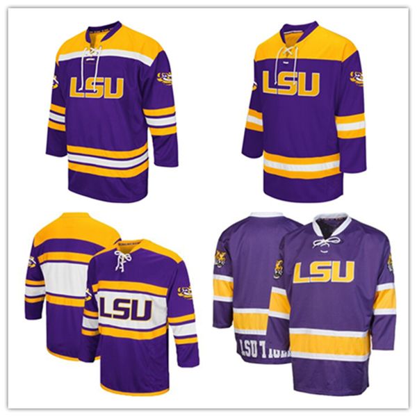 

custom lsu tigers colosseum jersey 2019 ncaa college hockey jersey white red stitched any number name jersey s-3xl, Black