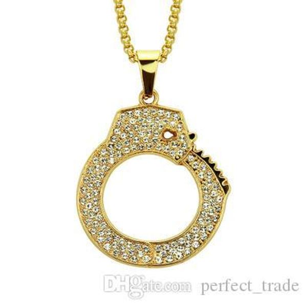 

wholesale fashion designer necklace cuban link rhinestone mens necklace personality handcuffs necklaces hip hop rap street dance jewelry, Silver