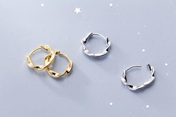 

925 sterling silver twisted huggie hoop earrings women a1415, Golden;silver