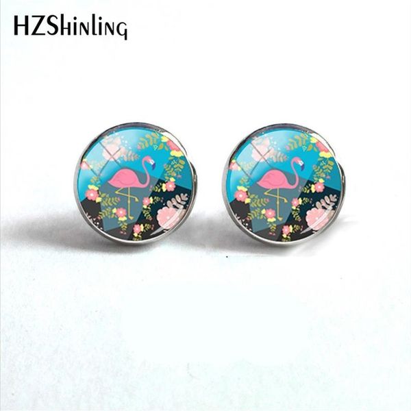 

2019 new black and white flamingo earring birds love painting ear stud silver hand craft jewelry for women hz4, Golden;silver