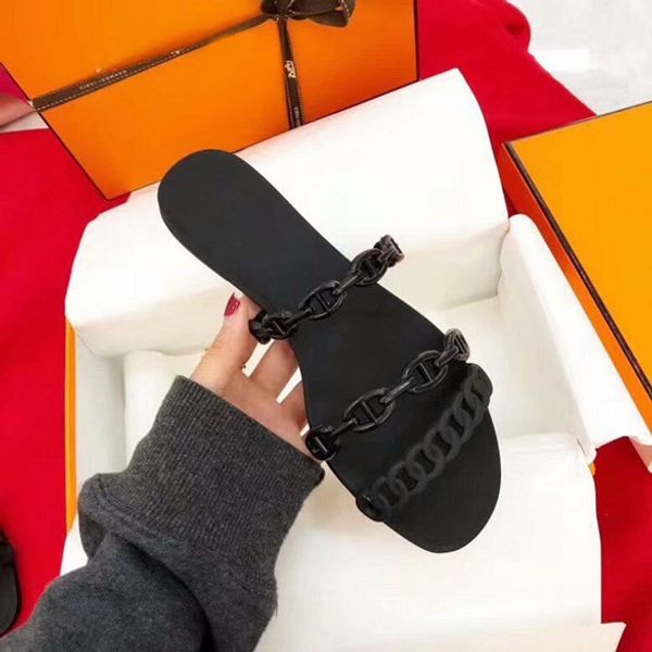 

new womens flat heels sandals,[orignal box] ladies outdoor slingbacks slippers summer chain shoes 35-39, Black