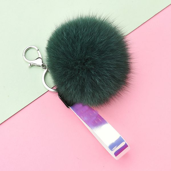 

100% real fur ball man key chain with pu leather keychain porte cles llavero for women key ring holder lanyard jewelry eh205, Silver
