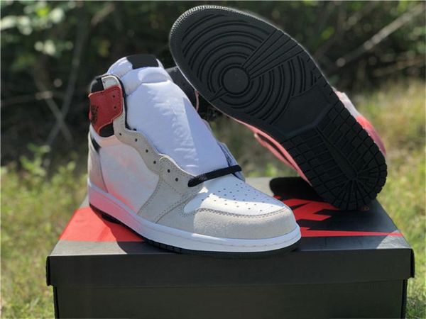 

2020 air 1 high og white/black light smoke grey-varsity red men basketball shoes sports sneakers with original box