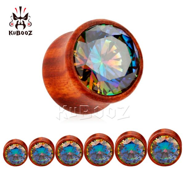 

10pcs ear wood plugs tunnels red sandalwood zircon piercing body jewelry fashion earrings black expander for gift unisex, Silver