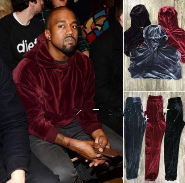 

kanye style mens velvet hoodies fashion style pants hip hop fashion style autumn designer homme clothing, Black