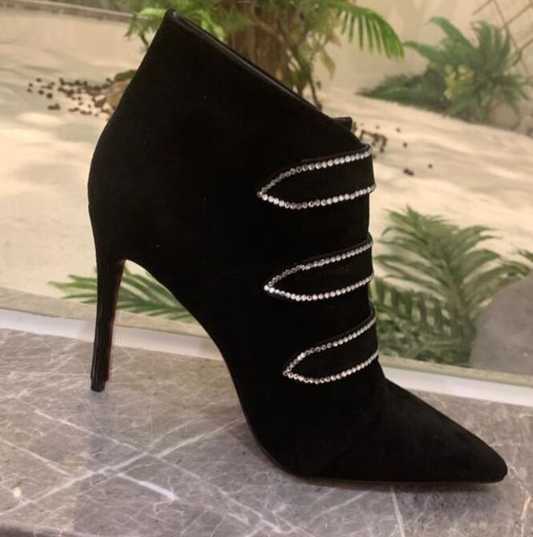 

original box [red bottom ankle boots] rhinestones black suede ladies red bottom high heels ladies luxurious designer ankle boot