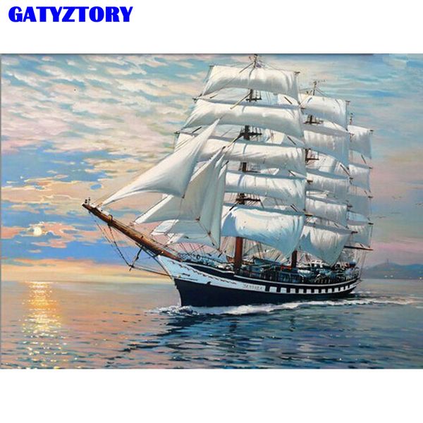 

frameless boat seascape diy digital painting by numbers home wall art decor modern canvas painting for unique gift 40x50cm