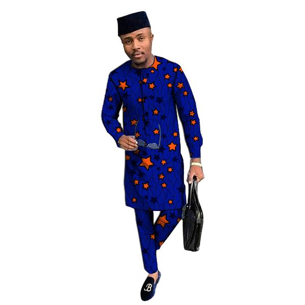 

african clothing men's pant sets long sleeve shirt with trouser ankara fashion suits customize wedding male formal outfits, Gray