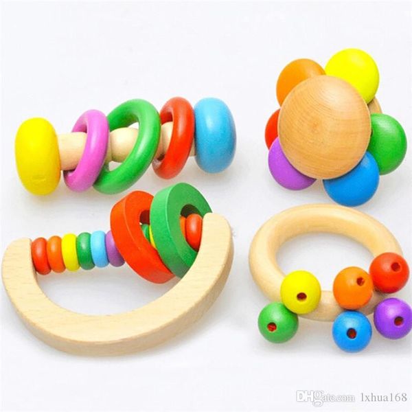 

kawaii kawaii 4pcs wooden childred's toys colorful baby rattles grasp play game toys infant early musical educational toy gift for baby