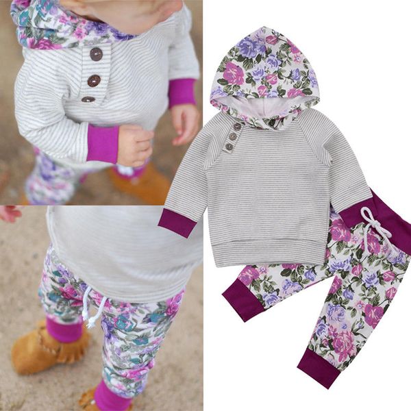 

2pcs toddler newborn kidstoddler baby girl outfits hoodie +pants set, White
