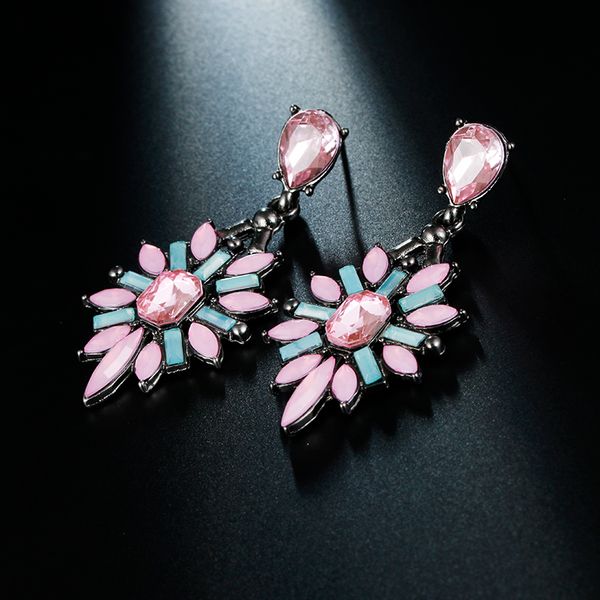 

colorful crystal vintage drop earrings water drop flower design pink earrings bohemian jewelry wedding jewelry wholesale e0369, Silver