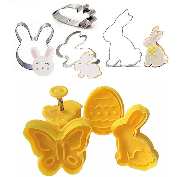 

4pc/set easter egg rabbit chick butterfly plastic plunger fondant cookie cutter set mold biscuit decor baking tools set