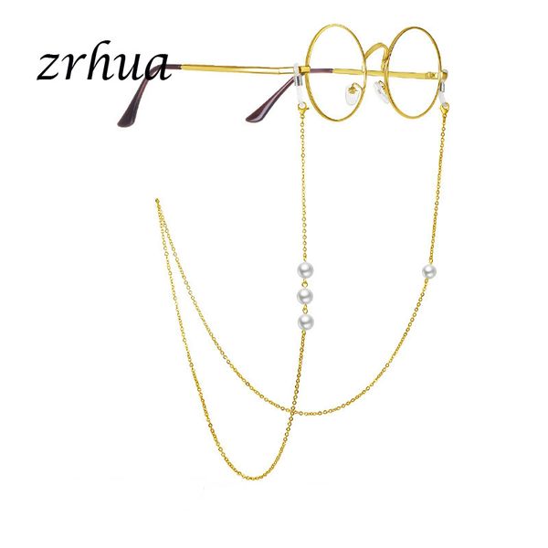 

zrhua stainless steel 79cm sunglasses lanyard strap necklace eyeglass white pearl chain cord for reading women gifts, Silver