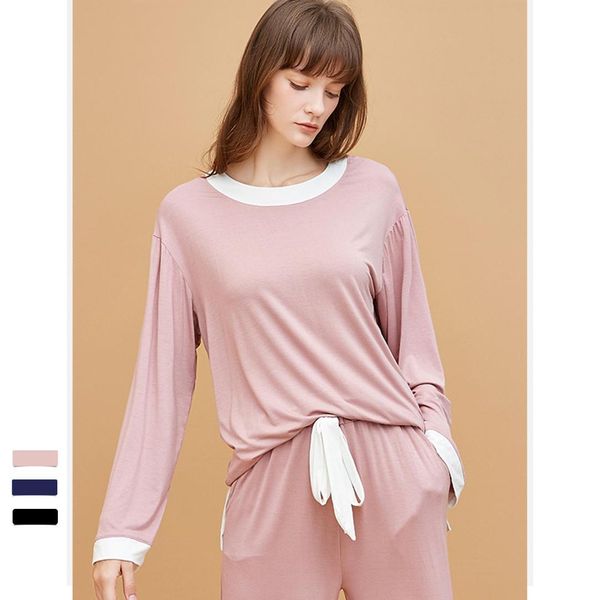 

modal material womens pajama set sleepwear set nightwear 1195, Black;red