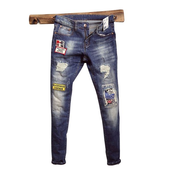 

2018 embroidered men jeans skinny jeans, Blue