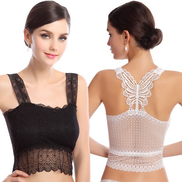 

gym clothing sports bra bralette women lace butterfly sleeveless vest blouse tank crop top, White;black