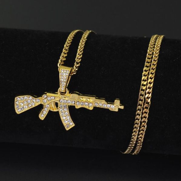 

ожерелья подвеска хип-хоп пистолет для мужчин женщин роскошь дизайнер мужской подвесками золото серебро цепи ожерелье подарок ювелирных изде, Silver