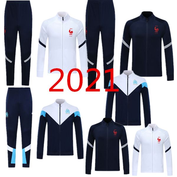 

2020 2021 french 2 stars maillot de foot survetement marseillede soccer jacket tracksuit 19 20 fr mbappe pogba football jacket training suit, Black