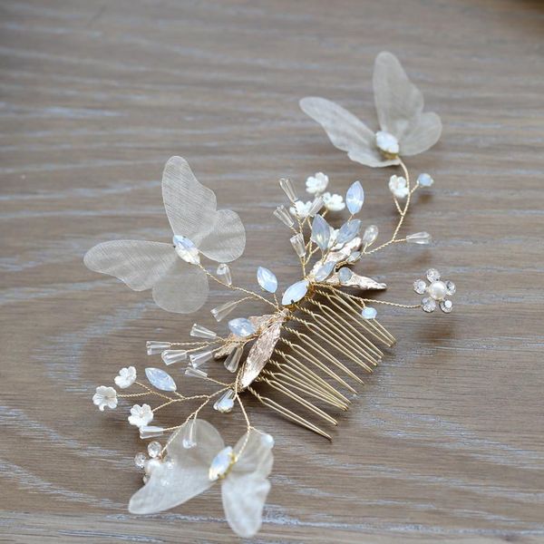 

bride butterfly headband hairband crystal pearl comb hairpin women headpiece crown bridal jewelry wedding hair accessories m319, Golden;white